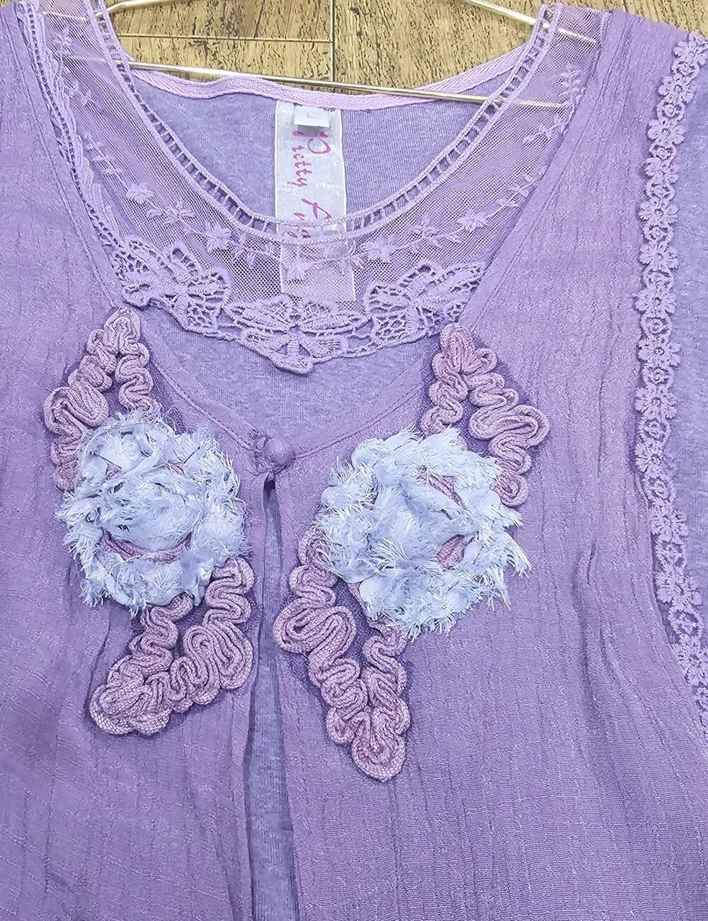 Pretty Angel Lavender Floral Appliqué Long Sleeve Tunic Whimisigoth Sz L Womens - Picture 5 of 11